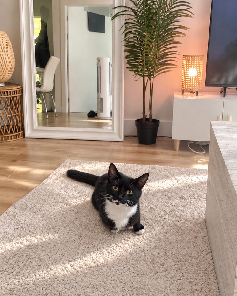 My cat stretched out in a patch of sun